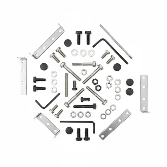 Walker wooden chair hardware kit with silver bolts, washers, nuts, hex keys, and brackets on Tampa Home & Garden Store