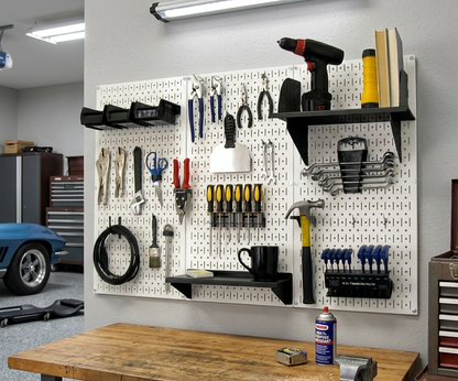 A Durable Metal Pegboard Wall Rack and Shelf