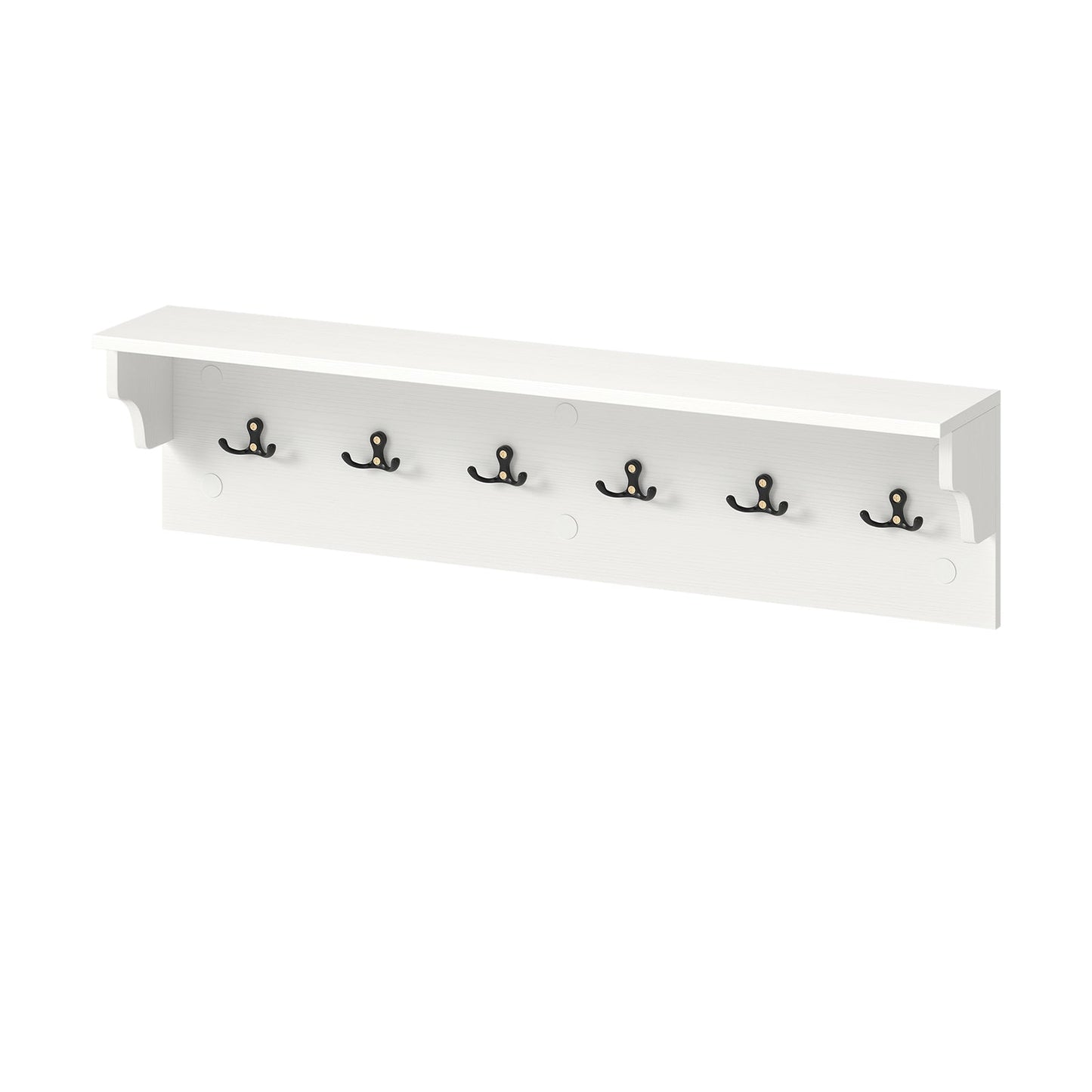 Wall Hooks with Shelf 31.5inch Wooden Coat Rack with 6 Hooks for Hats Towels Purses Robes