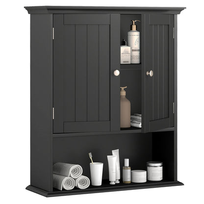 Organizador de almacenamiento para baño con montaje en pared, con puertas y estantes - Negro