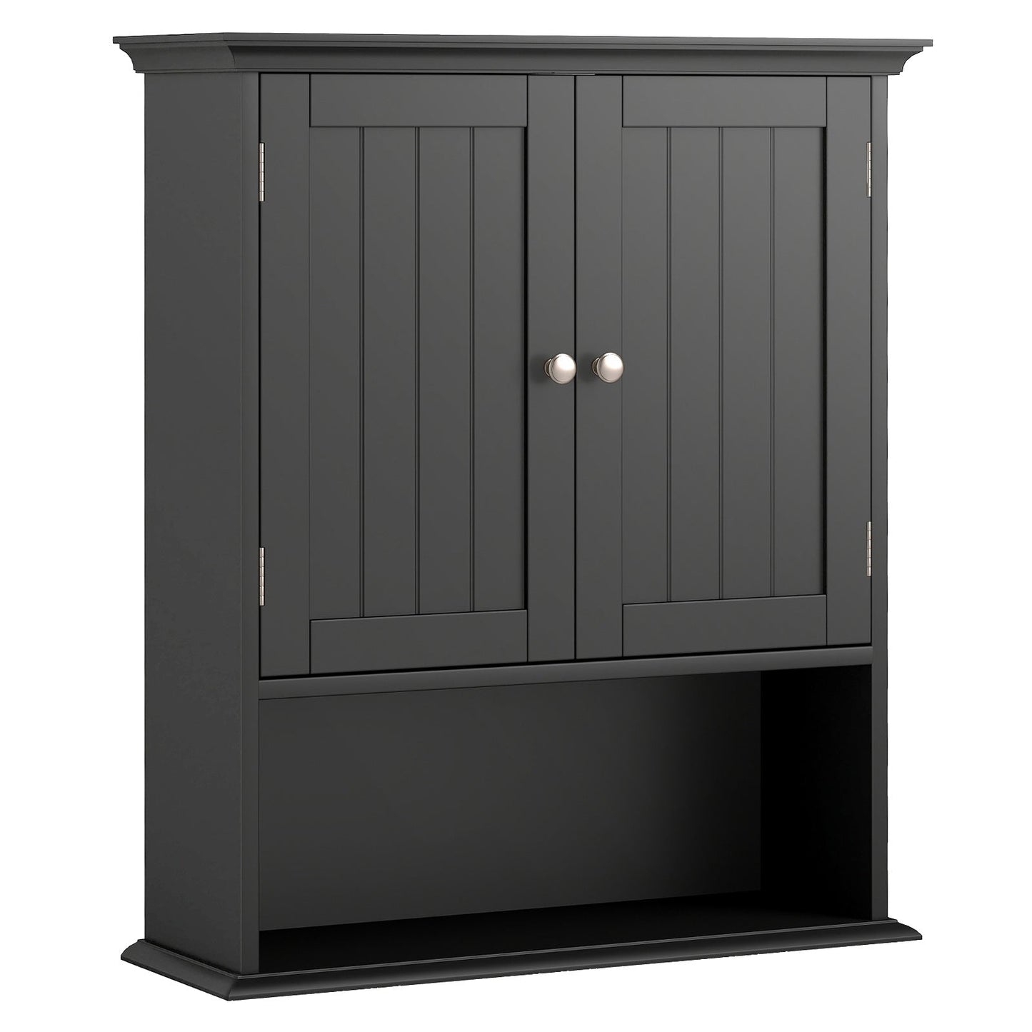 Organizador de almacenamiento para baño con montaje en pared, con puertas y estantes - Negro