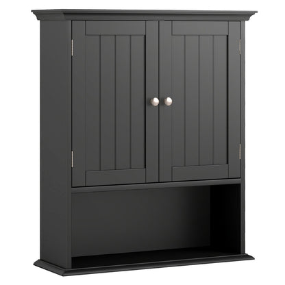 Organizador de almacenamiento para baño con montaje en pared, con puertas y estantes - Negro