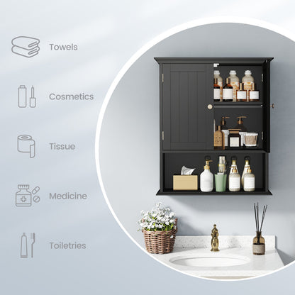 Organizador de almacenamiento para baño con montaje en pared, con puertas y estantes - Negro