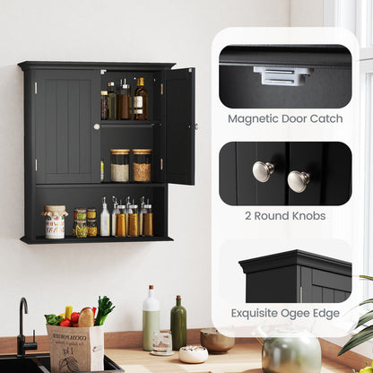 Organizador de almacenamiento para baño con montaje en pared, con puertas y estantes - Negro