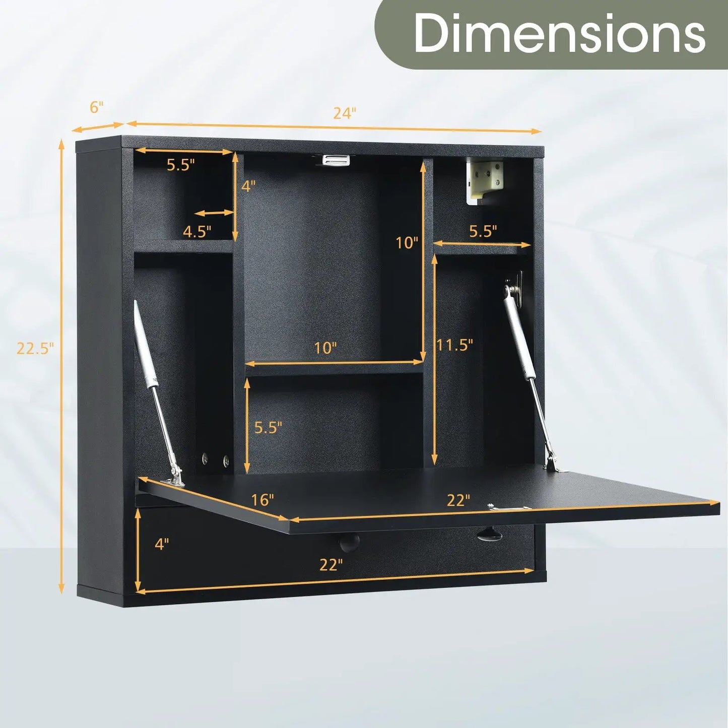 Wall Mount Folding Desk with Shelves and Drawer