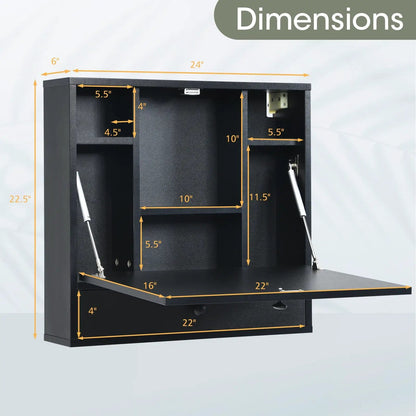 Wall Mount Folding Desk with Shelves and Drawer