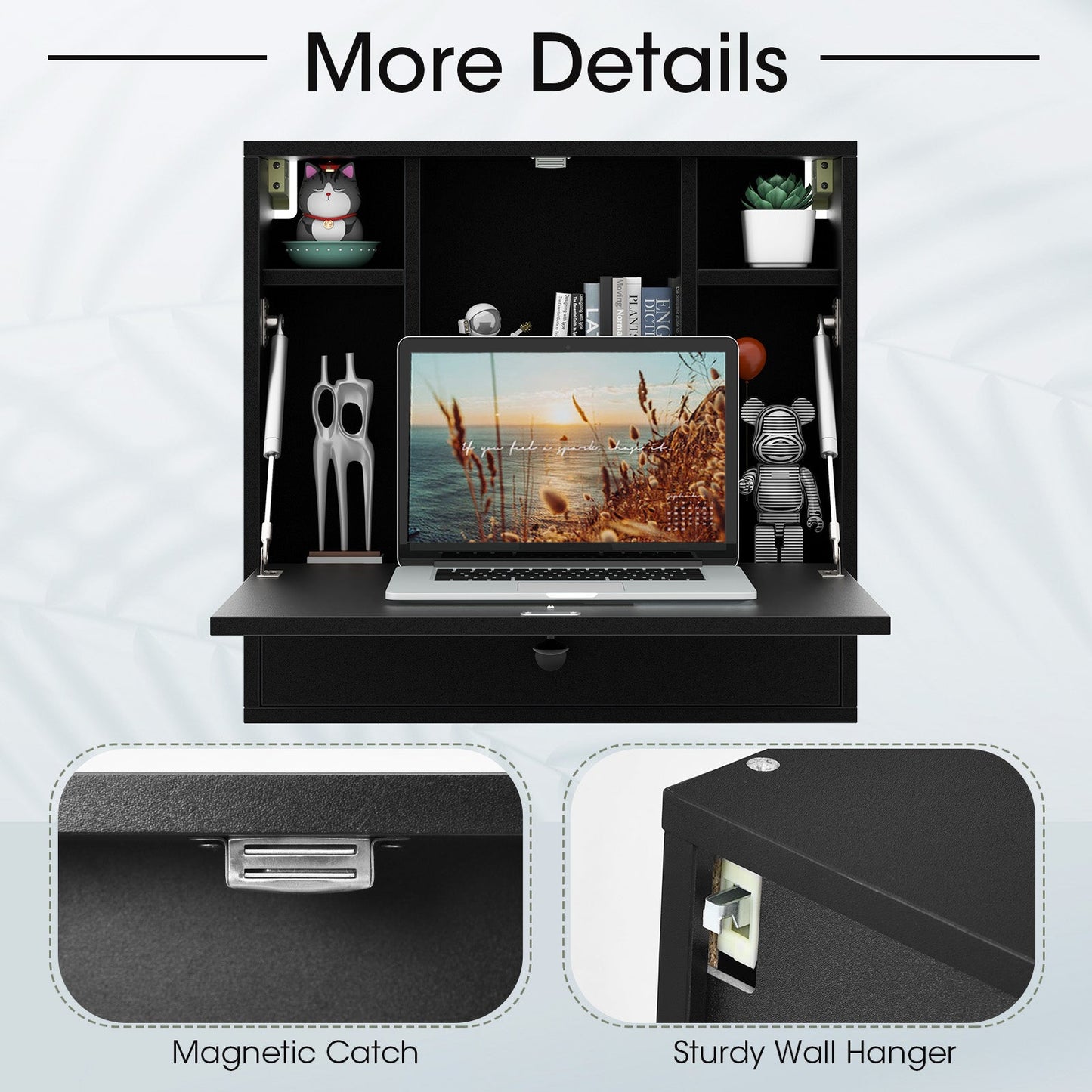 Escritorio Flotante de Pared Plegable Ahorra Espacio Estación de Trabajo para Portátil Negro