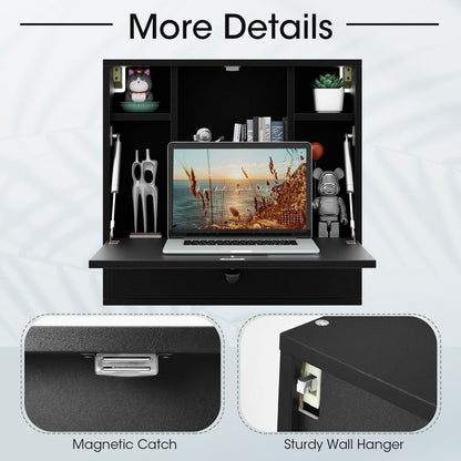 Escritorio Flotante de Pared Plegable Ahorra Espacio Estación de Trabajo para Portátil Negro