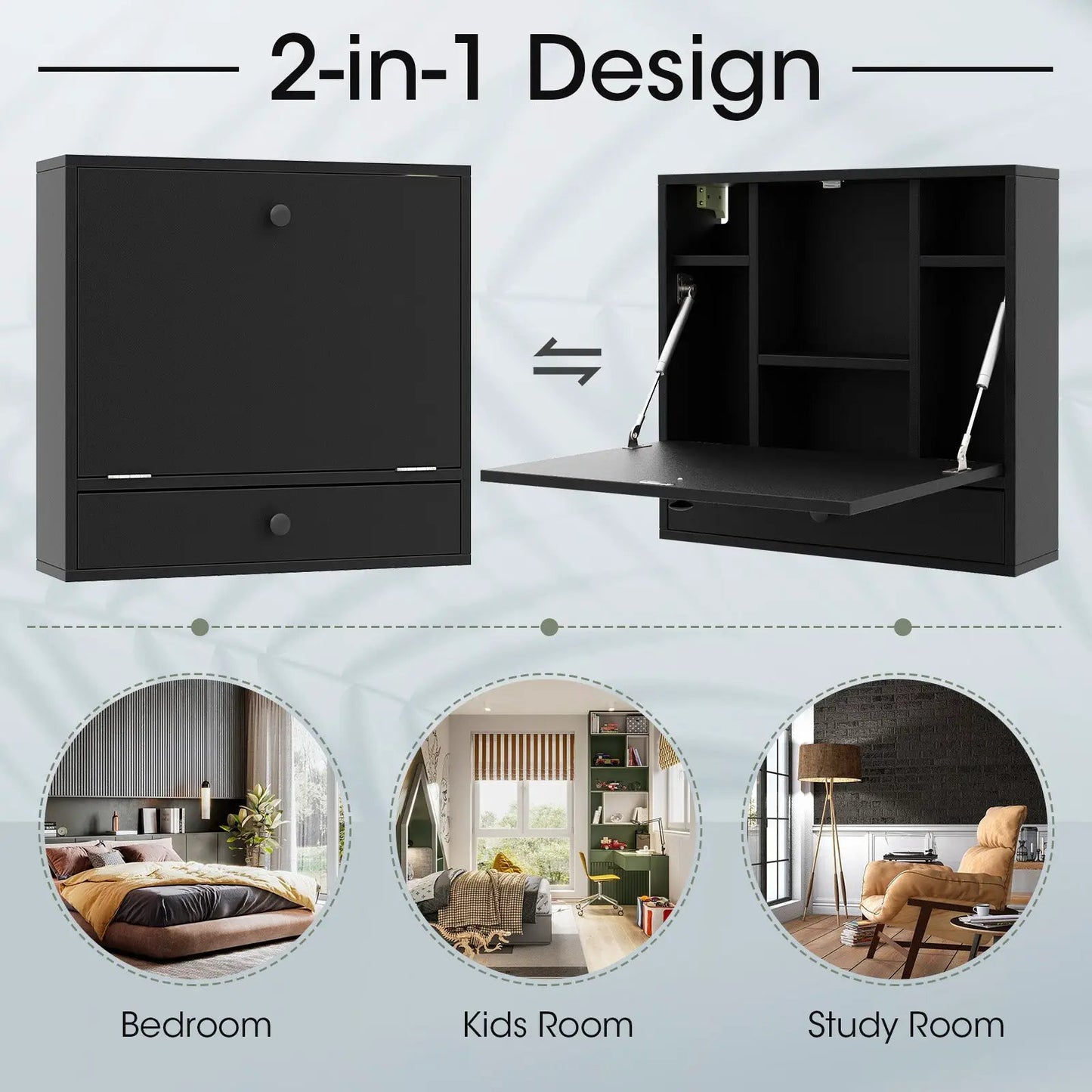 Wall Mount Folding Desk with Shelves and Drawer