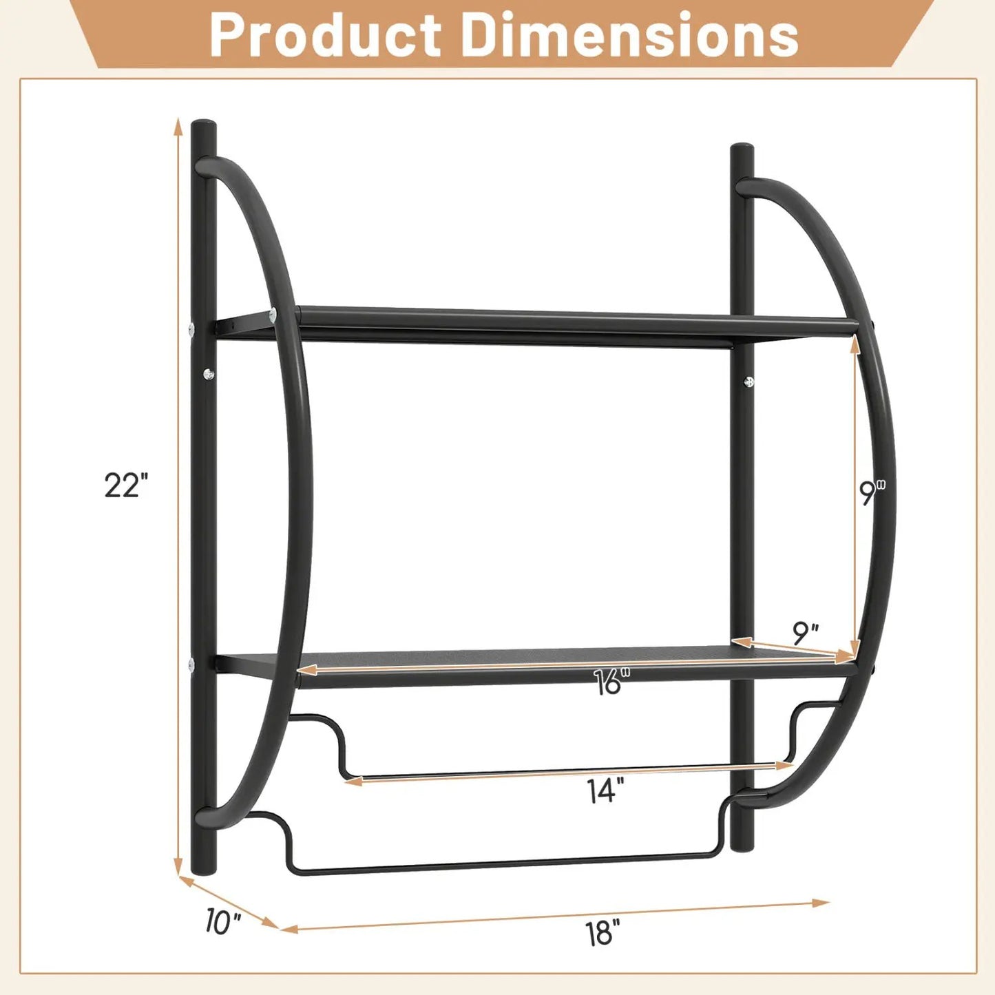 Two Tier Wall Mounted Towel Rack with Bars