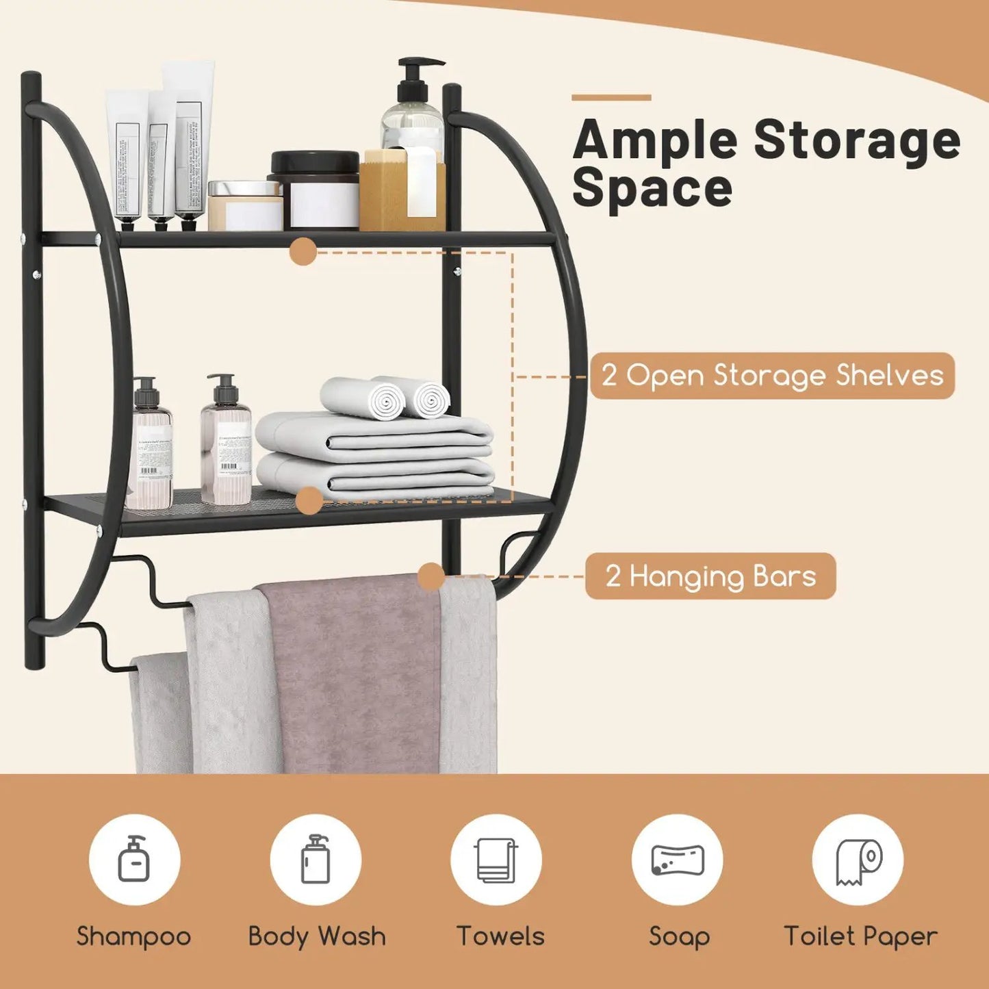 Two Tier Wall Mounted Towel Rack with Bars