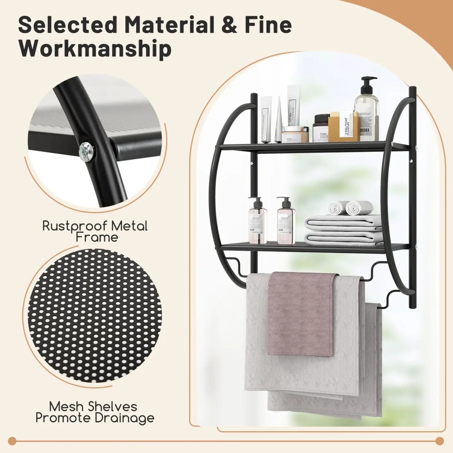 Two Tier Wall Mounted Towel Rack with Bars