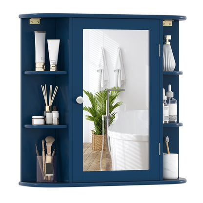 Wall-Mounted Bathroom Mirror Cabinet with Storage Shelves-Brown