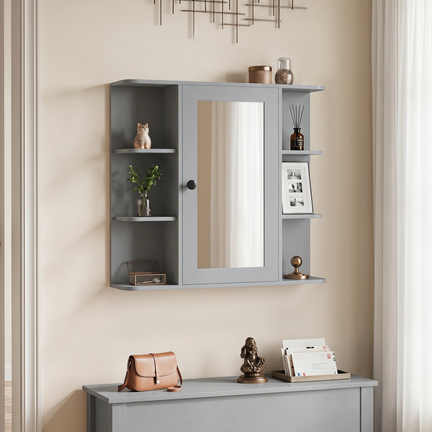 Medicine cabinet with mirror in gray finish, wall-mounted by DirectDeals with side shelves on Tampa Home & Garden Store