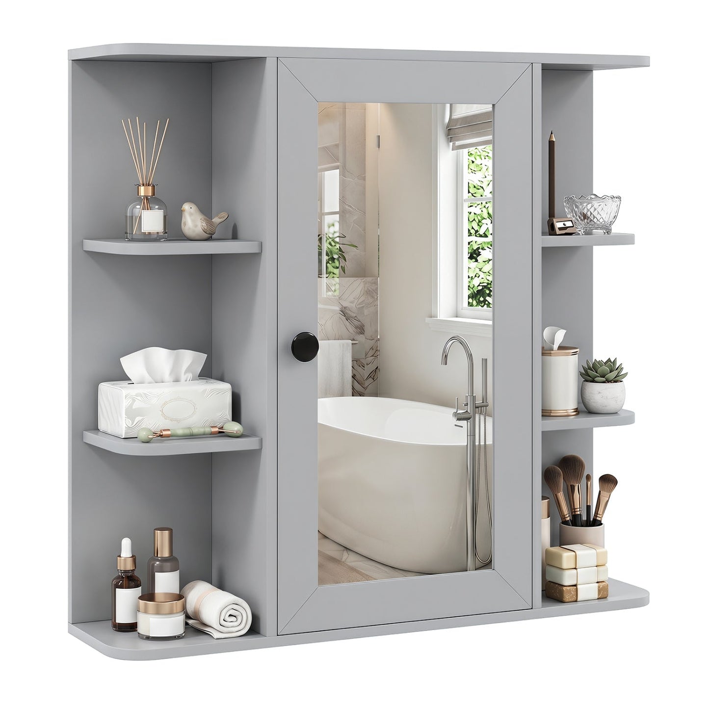 Wall Mounted Medicine Cabinet with Gray Finish by DirectDeals with central mirror and side shelves on Tampa Home & Garden Store
