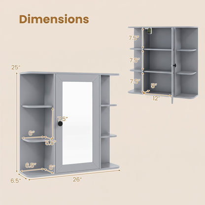 Wall Mounted Medicine Cabinet with Mirror in Gray by DirectDeals, 26 in wide, interior shelves on Tampa Home & Garden Store