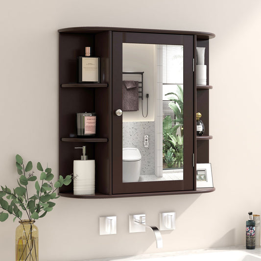 Wall-Mounted Bathroom Mirror Cabinet with Storage Shelves-Brown - Tampa Home & Garden Store