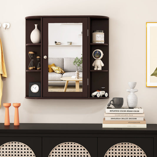 Wall-Mounted Bathroom Mirror Cabinet with Storage Shelves-Brown - Tampa Home & Garden Store