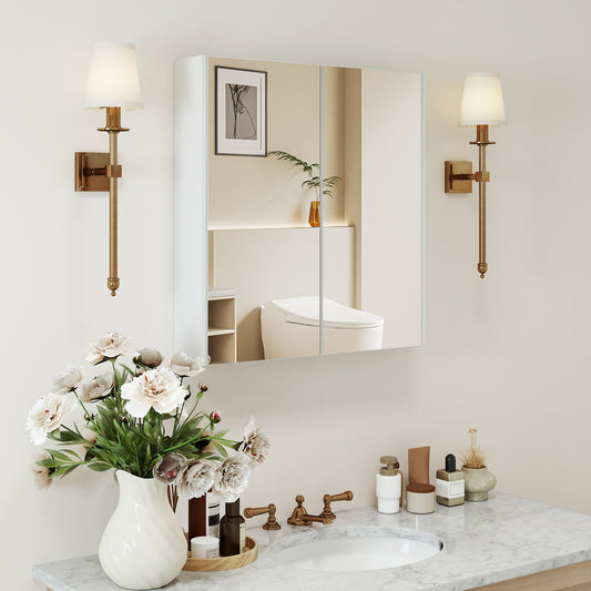 Double Door Bathroom Wall Cabinet with Mirror and Adjustable Shelf - Tampa Home & Garden Store