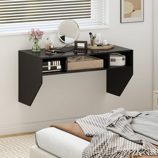 Wall-Mounted Computer Desk Floating Laptop Desk with 3 Storage Compartments - Tampa Home & Garden Store