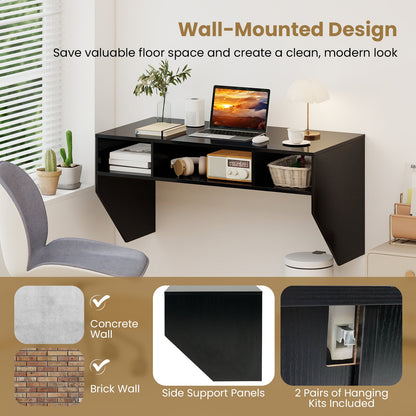 Wall-Mounted Computer Desk Floating Laptop Desk with 3 Storage Compartments