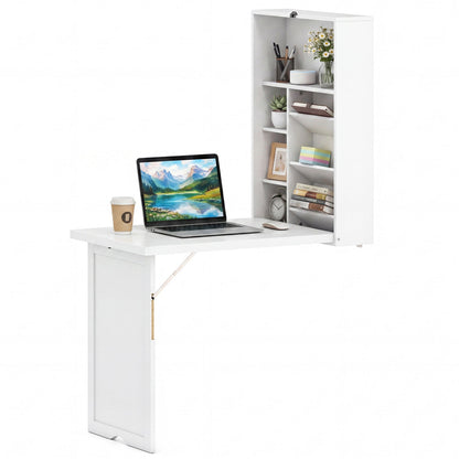 Wall Mounted Fold-Out Convertible Floating Desk Space Saver-Black