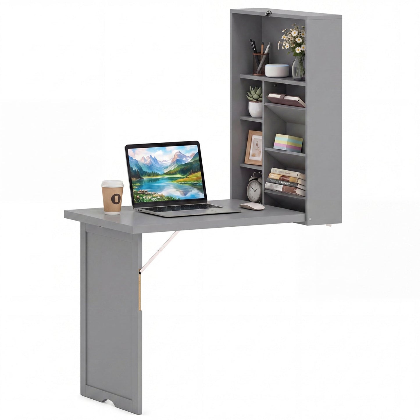 Wall Mounted Fold-Out Convertible Floating Desk Space Saver-Black