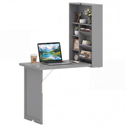Wall Mounted Fold-Out Convertible Floating Desk Space Saver-Black