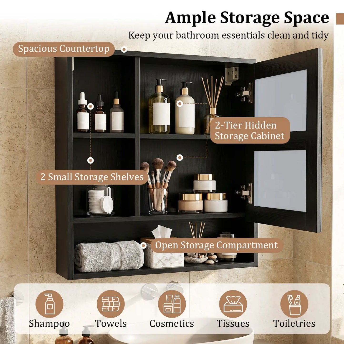 Wall-Mounted Mirror Cabinet With Hidden Storage