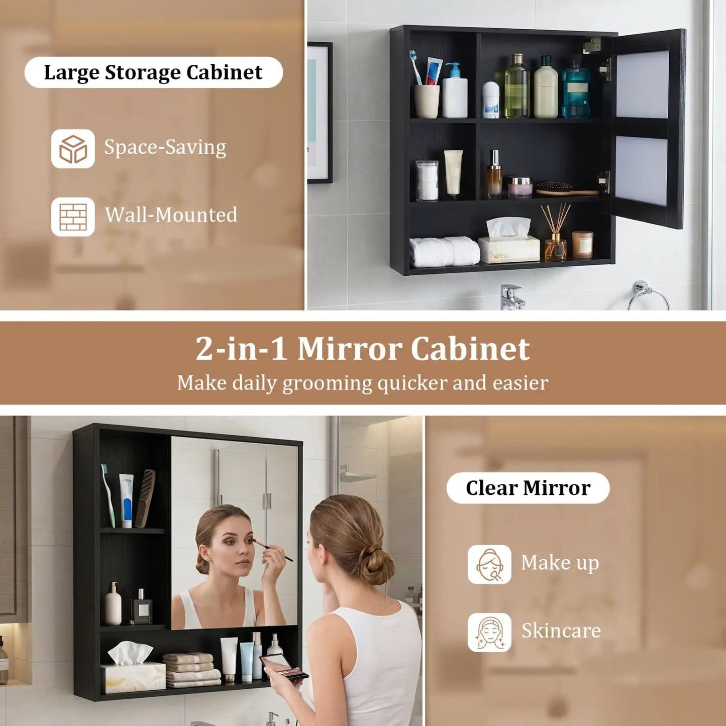 Wall-Mounted Mirror Cabinet With Hidden Storage