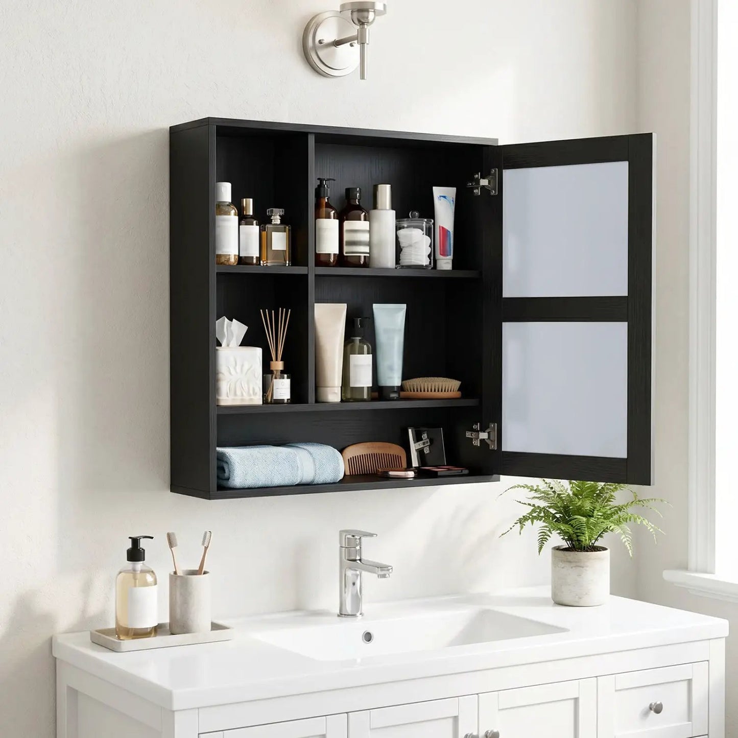 Wall-Mounted Mirror Cabinet With Hidden Storage
