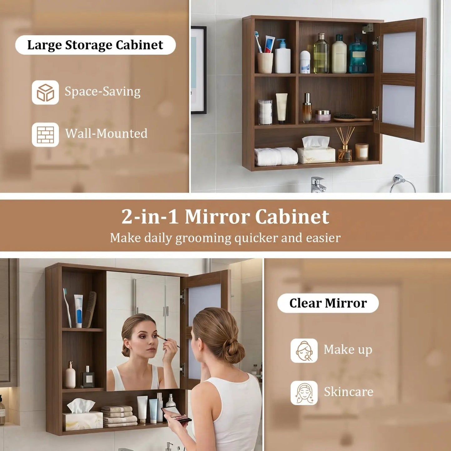 Wall-Mounted Mirror Cabinet With Hidden Storage