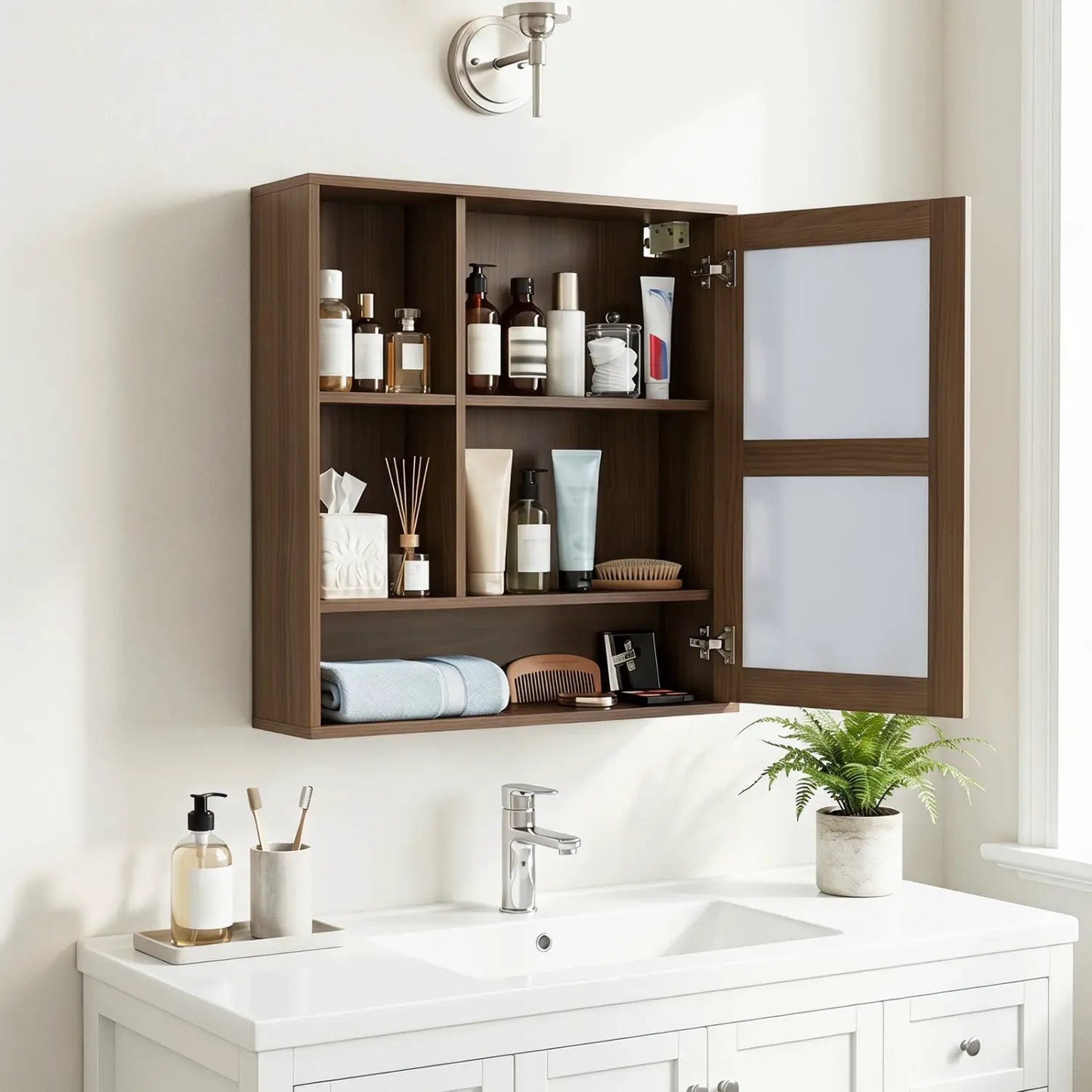 Wall-Mounted Mirror Cabinet With Hidden Storage
