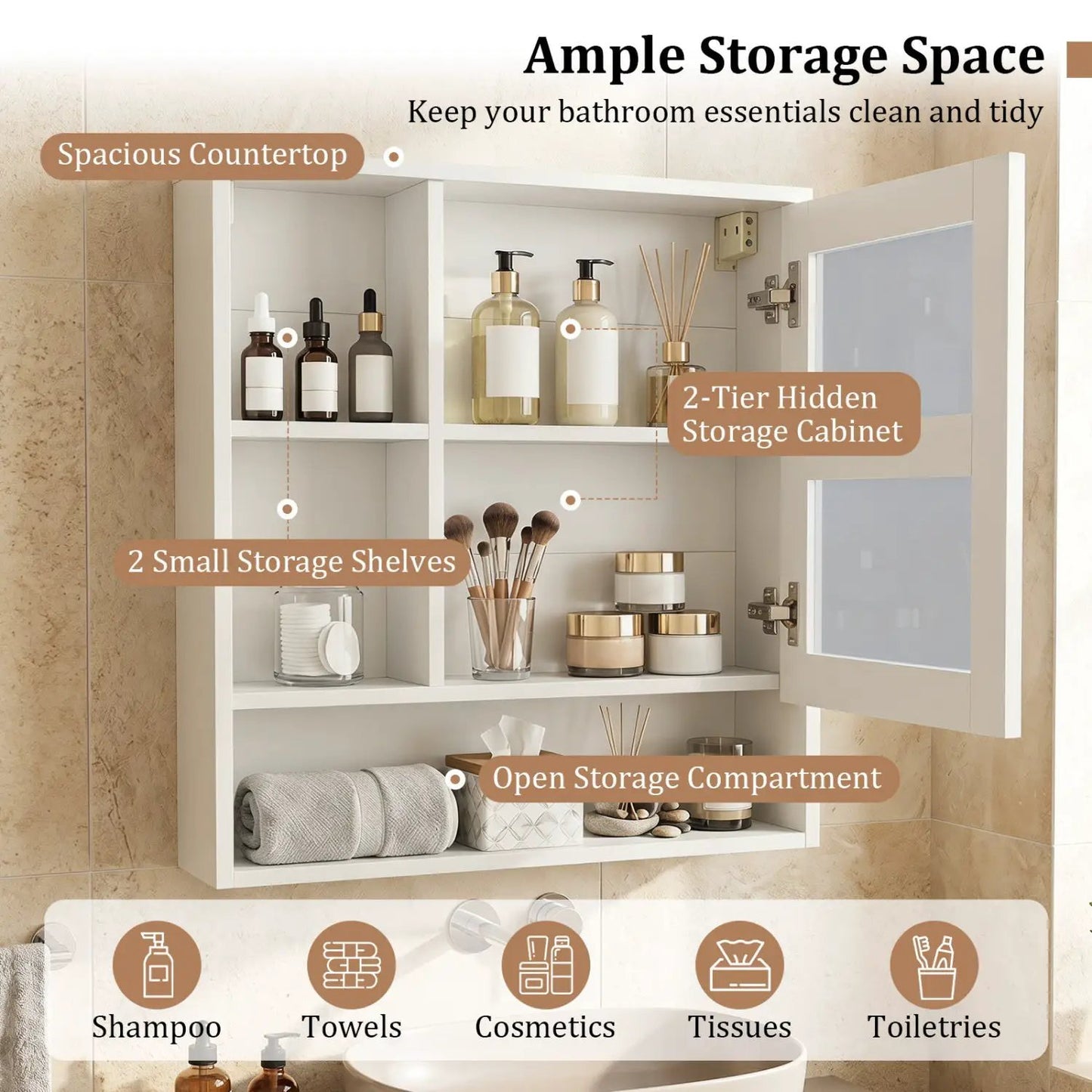 Wall-Mounted Mirror Cabinet With Hidden Storage