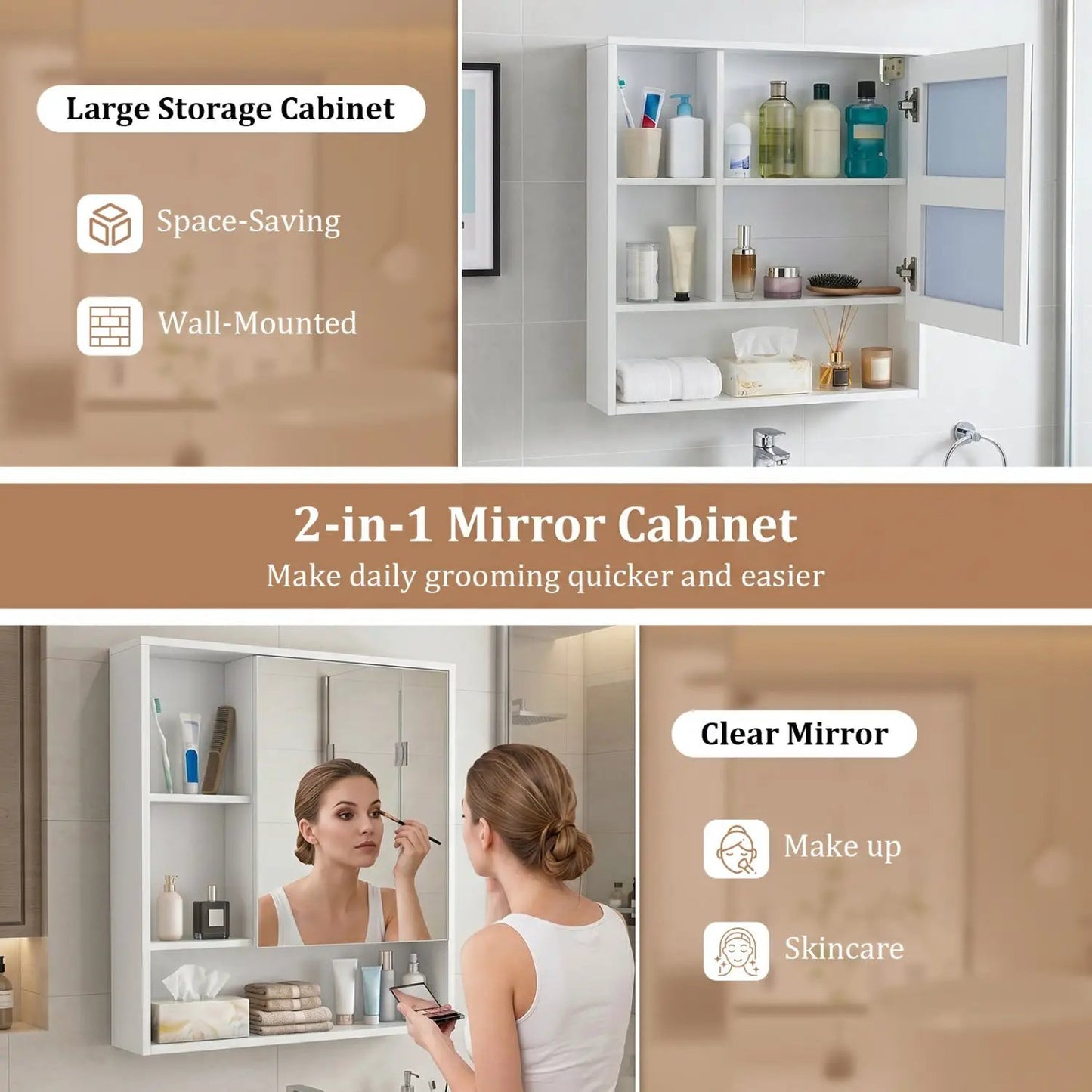 Wall-Mounted Mirror Cabinet With Hidden Storage