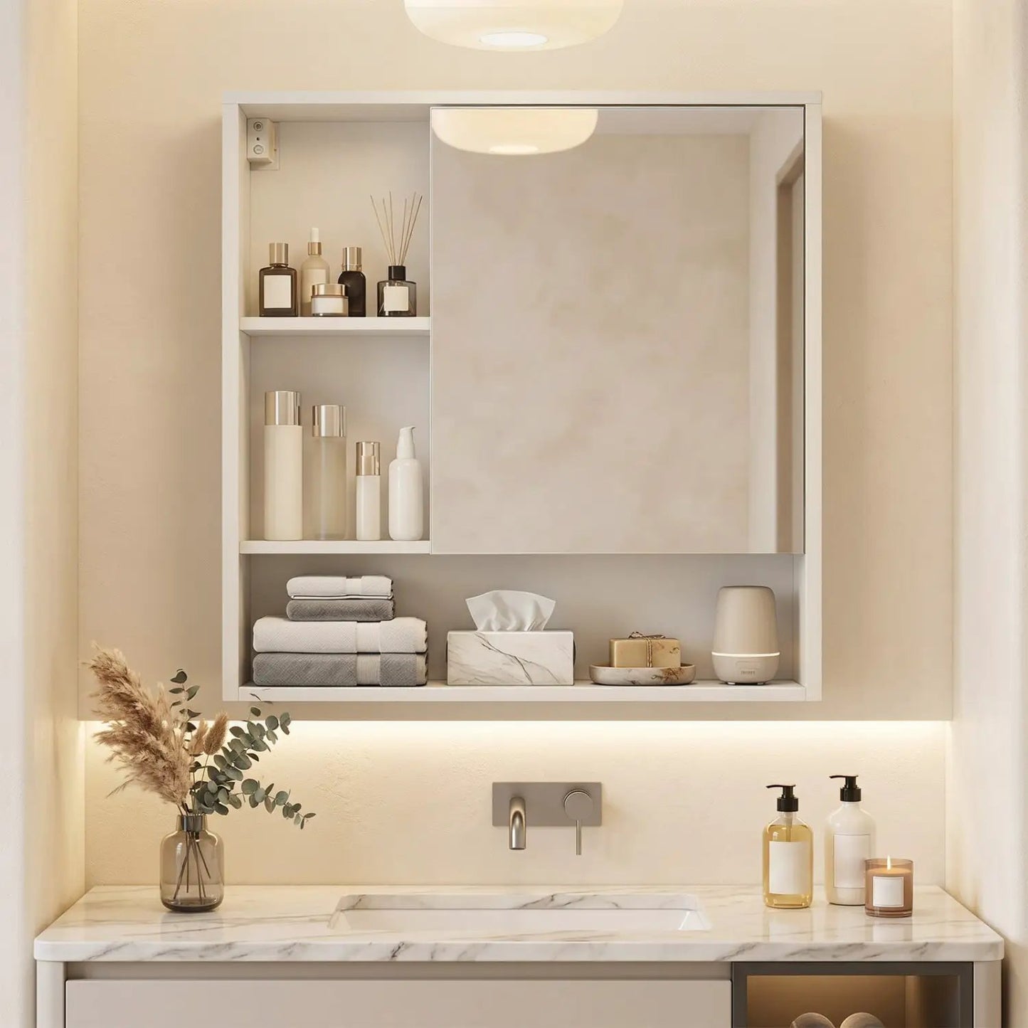 Wall-Mounted Mirror Cabinet With Hidden Storage