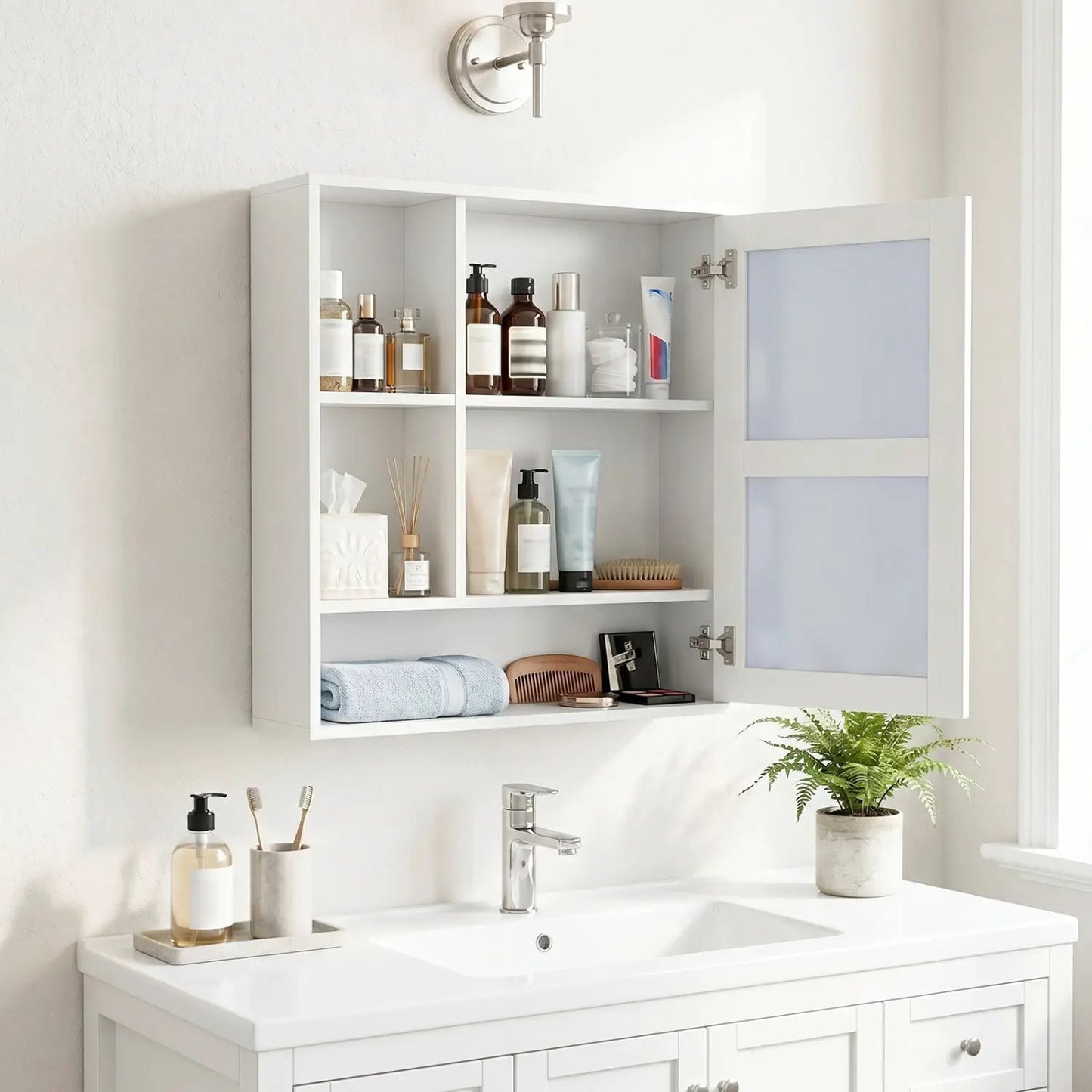 Wall-Mounted Mirror Cabinet With Hidden Storage