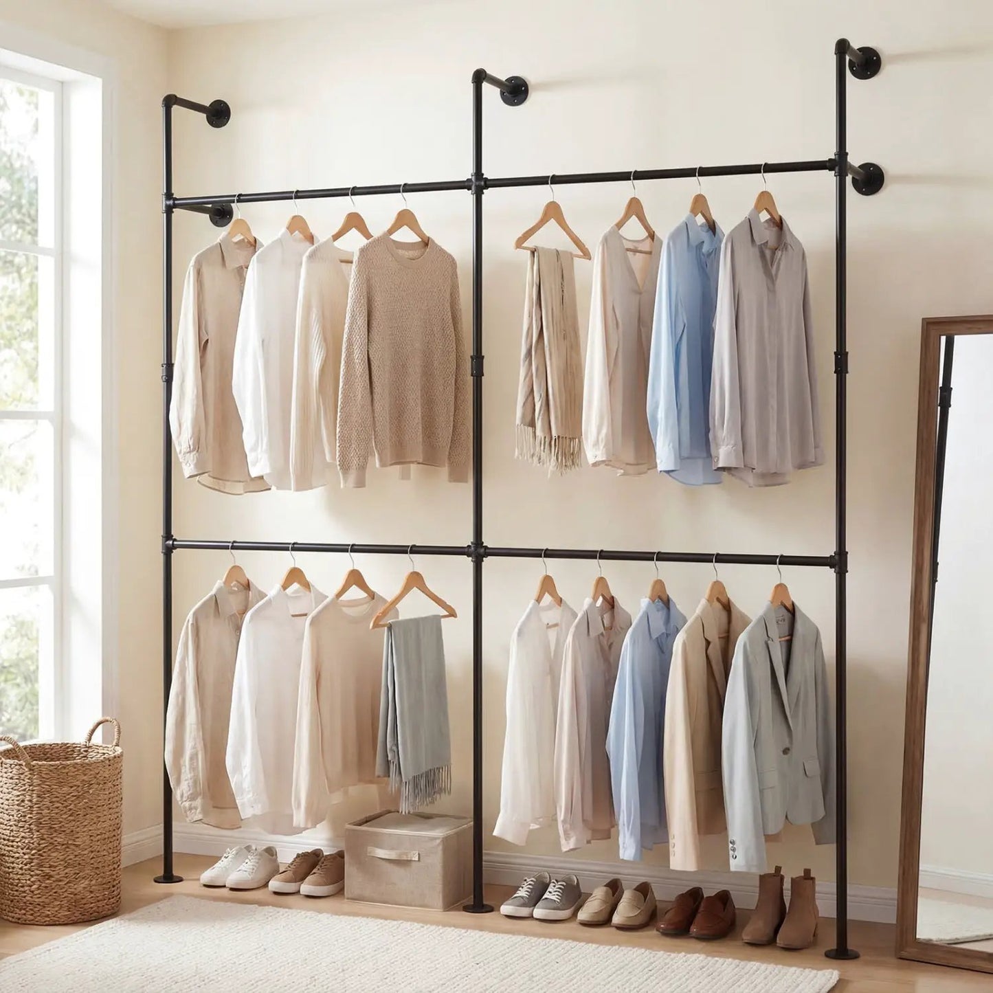 Wall Mounted Pipe Rack With 4 Hanging Rods