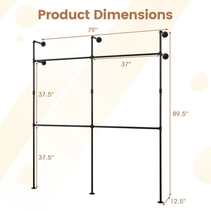 Wall Mounted Pipe Rack With 4 Hanging Rods