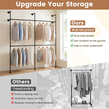 Wall Mounted Pipe Rack With 4 Hanging Rods