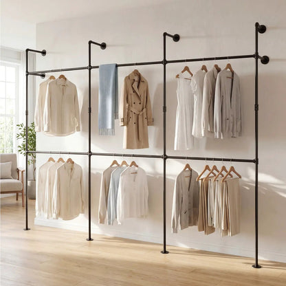 Wall Mounted Pipe Clothing Rack With Six Rods