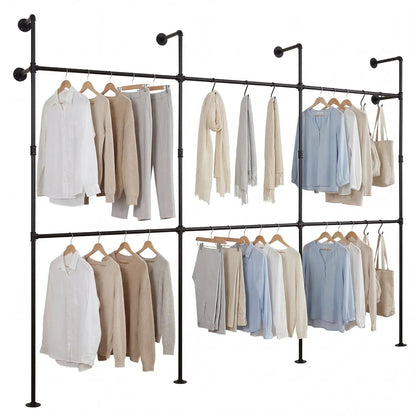 Wall Mounted Pipe Clothing Rack With Six Rods