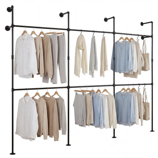 Wall Mounted Pipe Clothing Rack With Six Rods