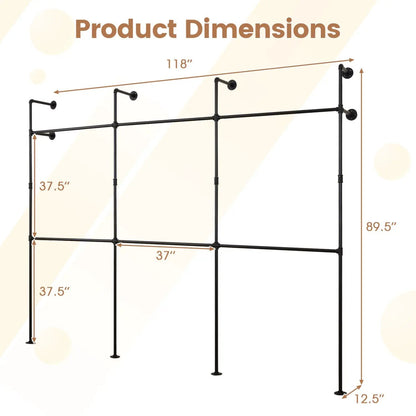 Wall Mounted Pipe Clothing Rack With Six Rods
