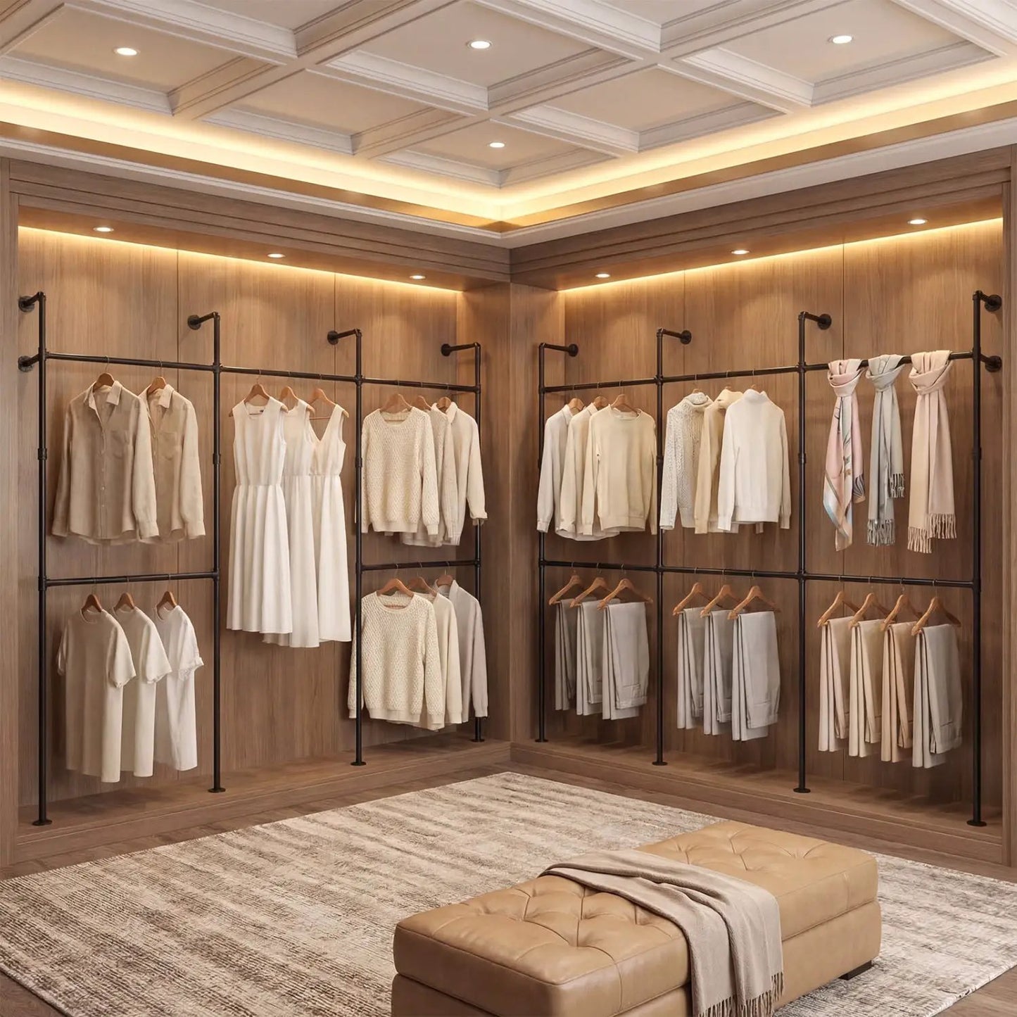 Wall Mounted Pipe Clothing Rack With Six Rods