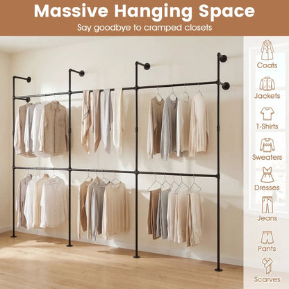 Wall Mounted Pipe Clothing Rack With Six Rods