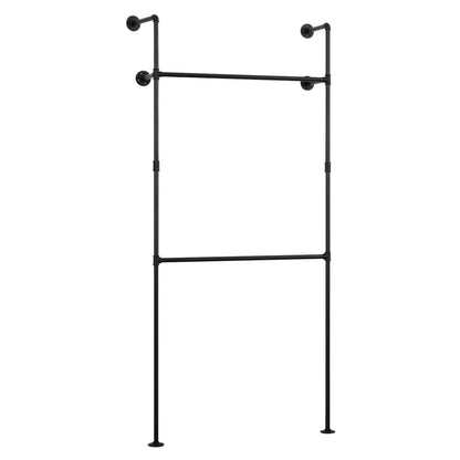 Wall Mounted Pipe Clothing Rack with Two Rods
