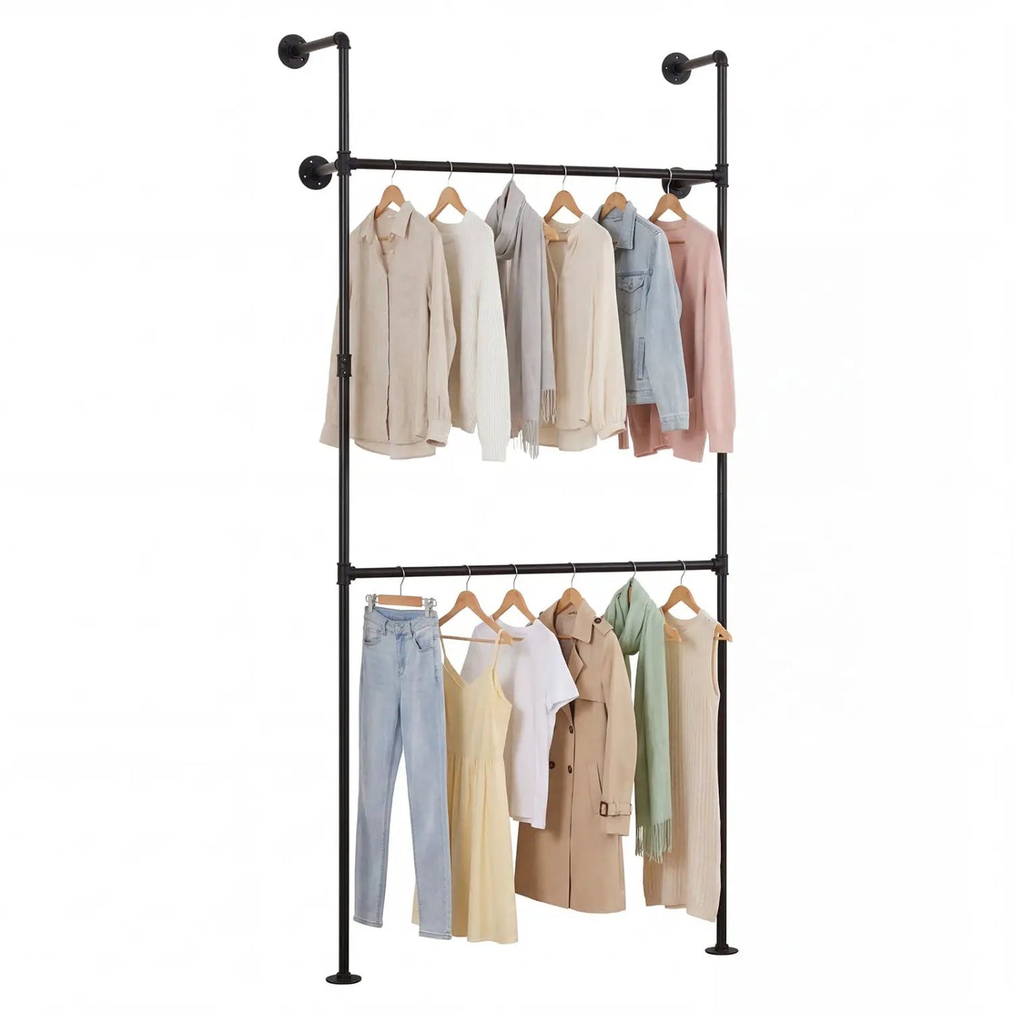 Wall Mounted Pipe Clothing Rack with Two Rods
