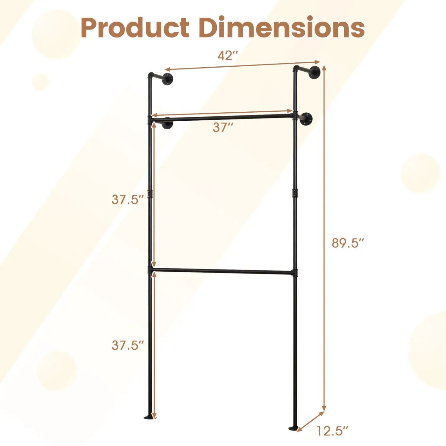 Wall Mounted Pipe Clothing Rack with Two Rods