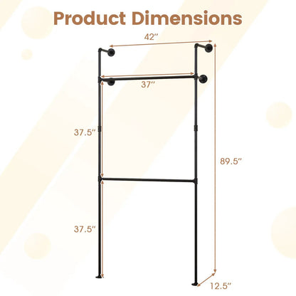 Wall Mounted Pipe Clothing Rack with Two Rods